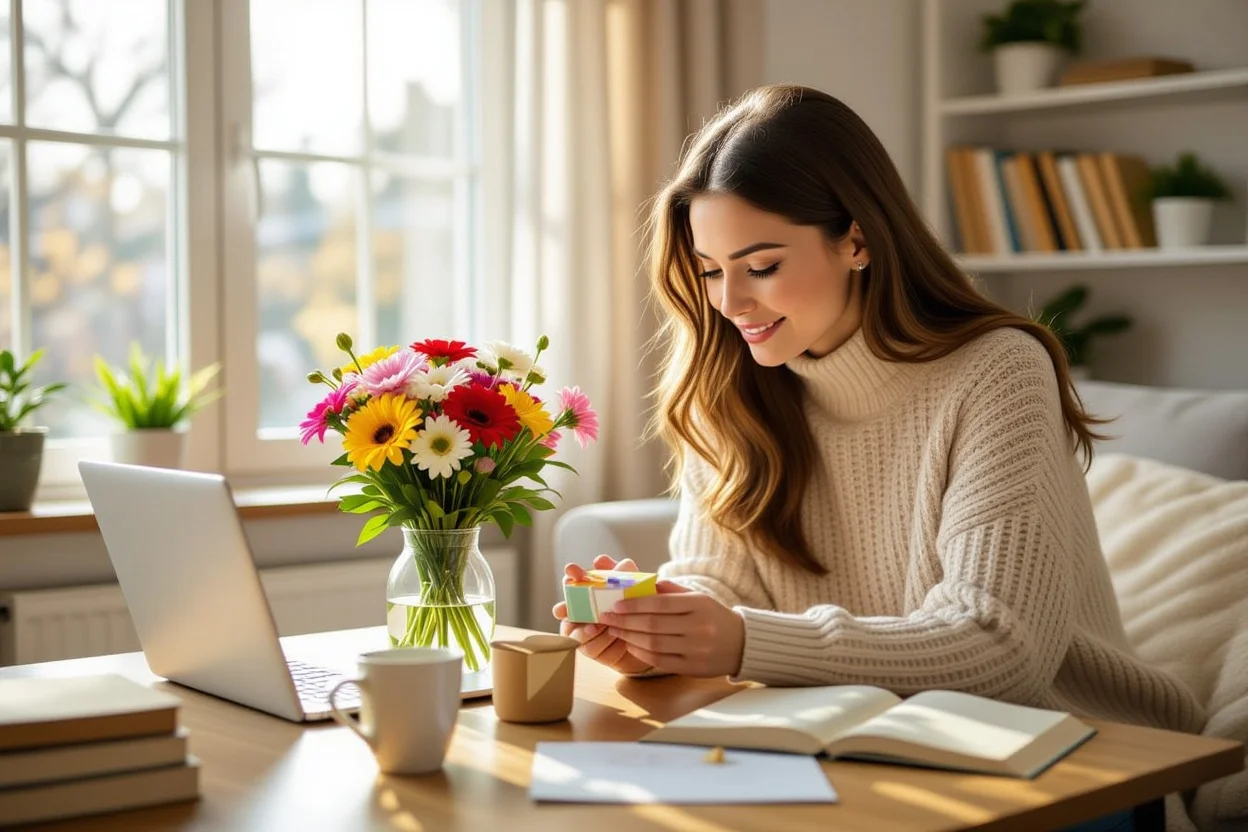 Woman discovering surprise flowers on ordinary day - everyday romantic gifts for her