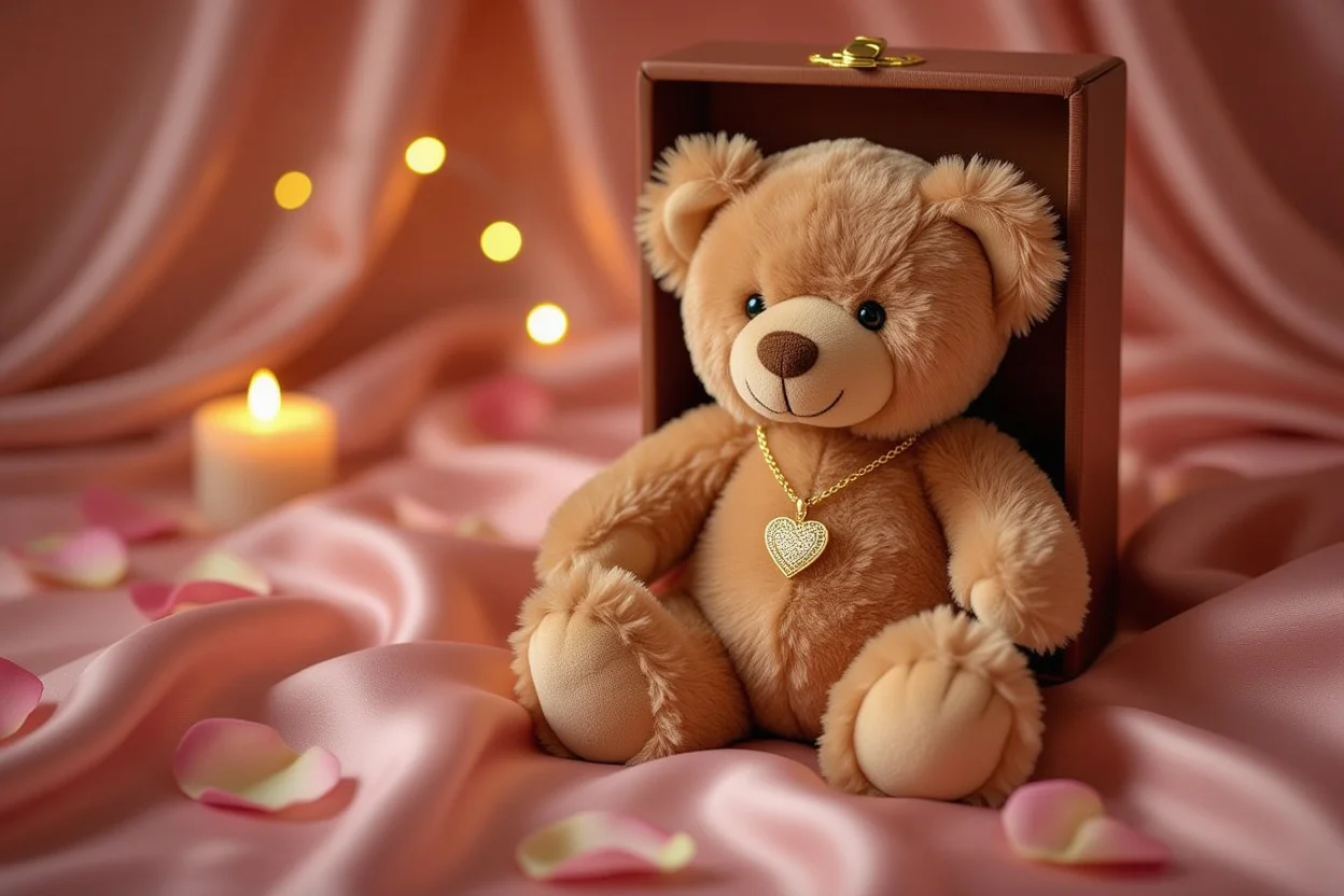 Romantic teddy bear gift with hidden necklace surprise for Valentine's Day and anniversaries