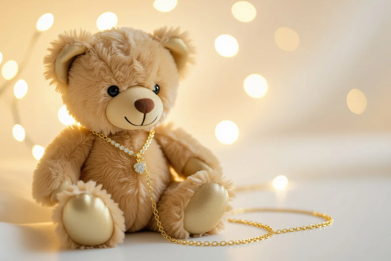 Mountova metallic teddy bear with hidden necklace romantic surprise gift