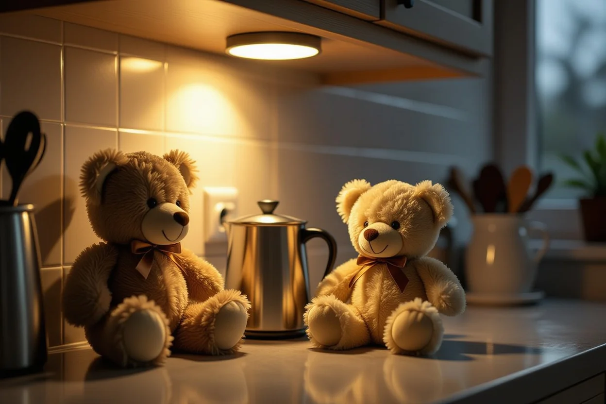 Surprise teddy bear gift on kitchen counter everyday romantic gesture