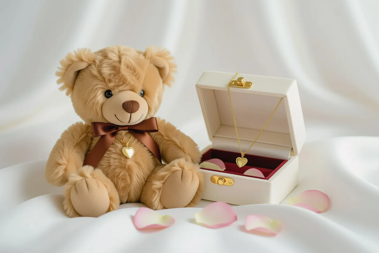 Mountova Pro teddy bear with hidden surprise necklace revealed, romantic gift for girlfriend