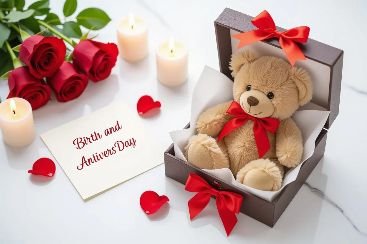 Romantic gift presentation with teddy bear containing hidden necklace, perfect for birthdays and anniversaries