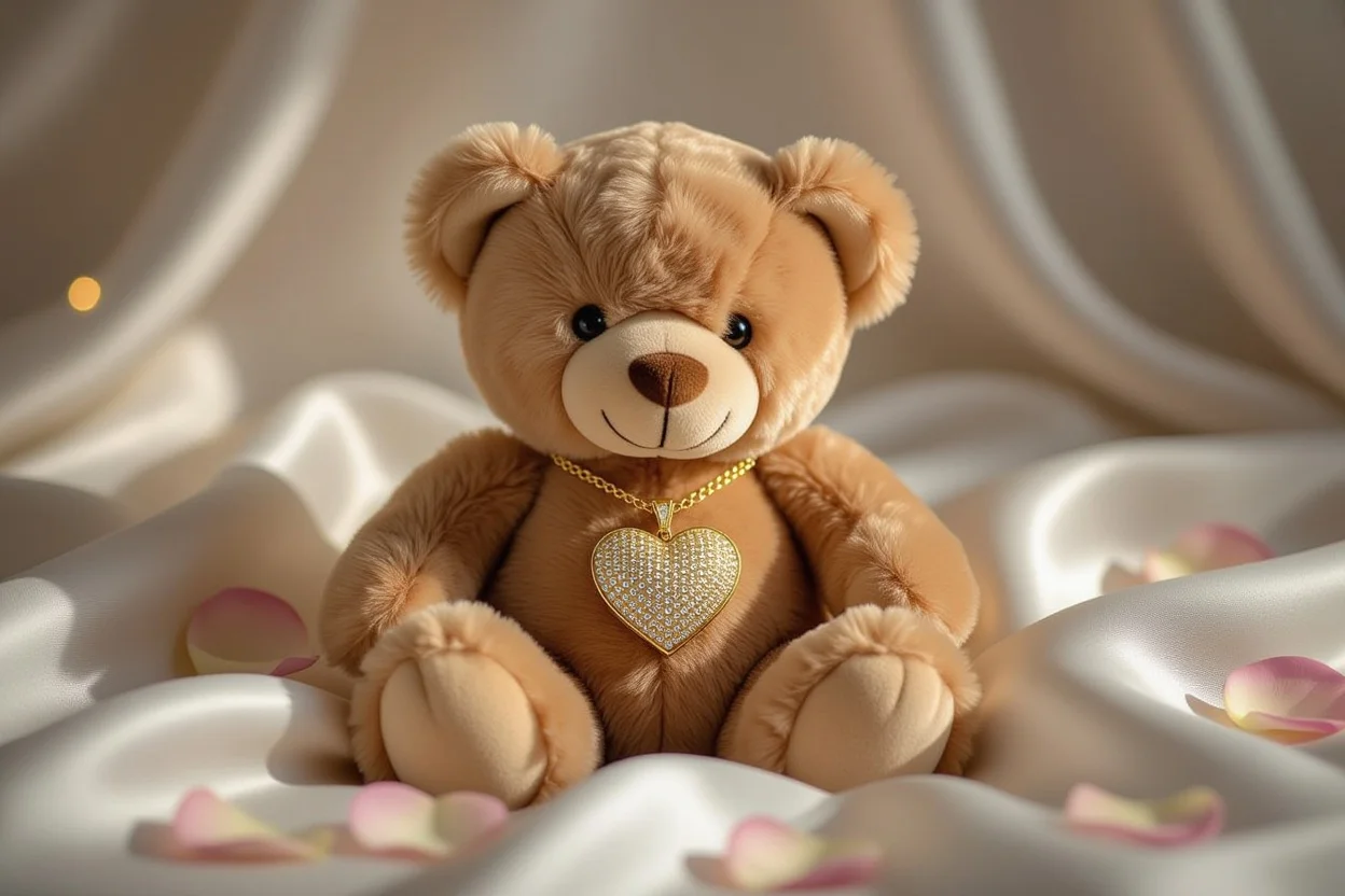 Romantic teddy bear with hidden heart necklace surprise gift for her