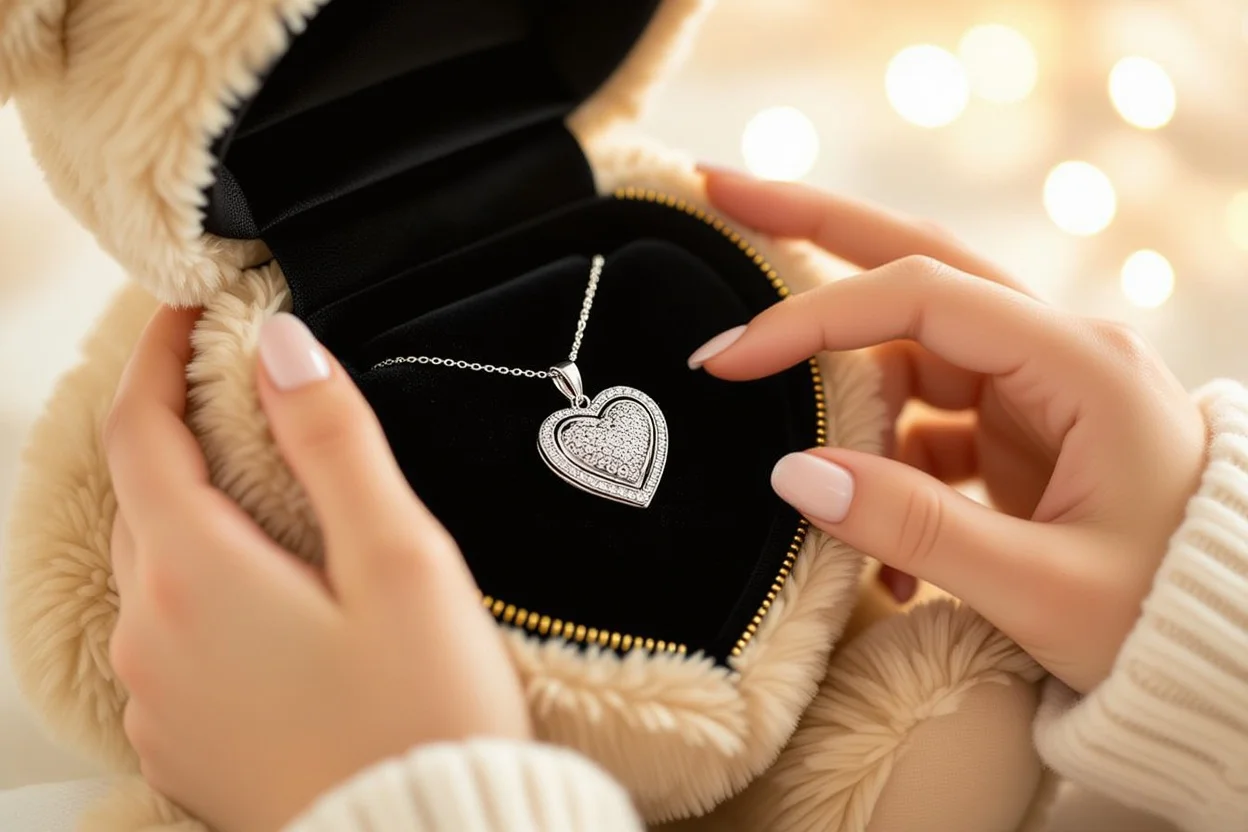 Hidden necklace surprise revealed inside teddy bear romantic gift