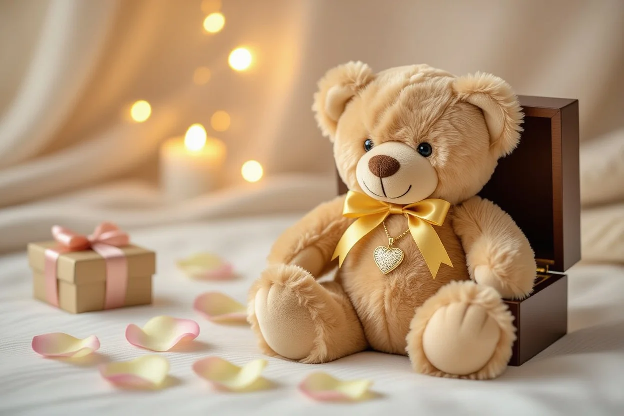 Mountova teddy bear with hidden necklace surprise romantic gift for her