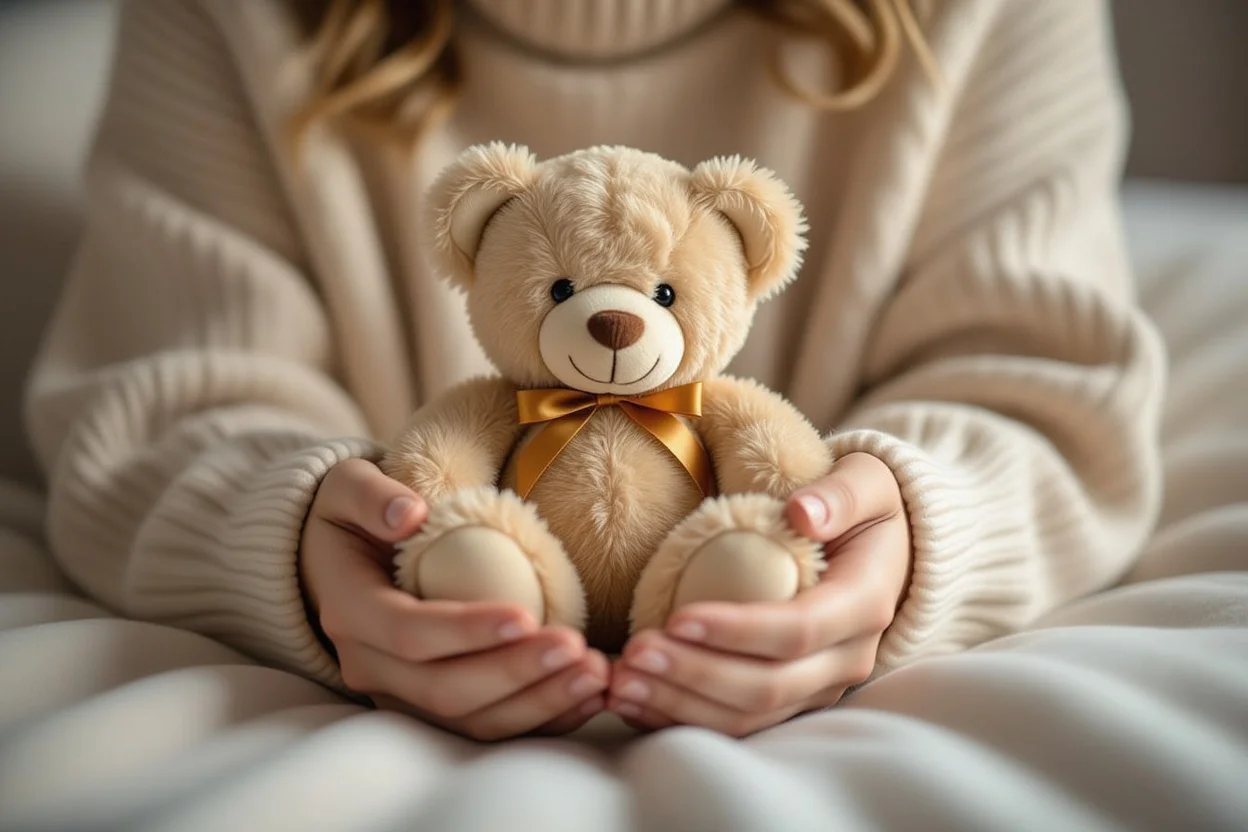 Hands holding meaningful teddy bear gift representing enduring love and comfort