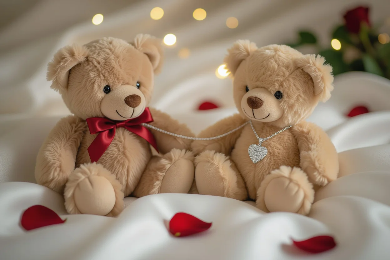 Romantic teddy bear with hidden heart necklace surprise gift for anniversary