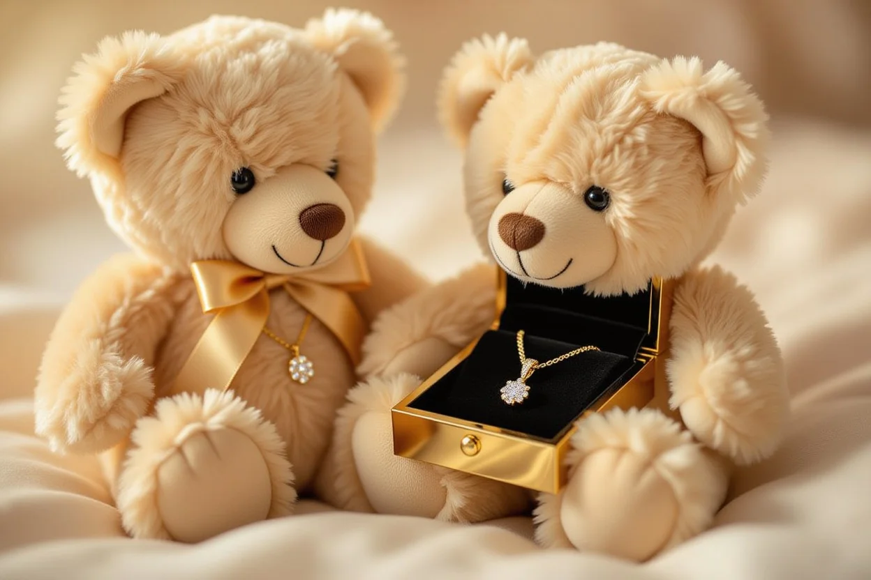 Close-up of hidden jewelry compartment in romantic teddy bear gift
