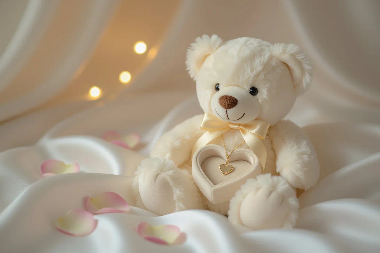 Romantic teddy bear with hidden necklace compartment - perfect Valentine's Day gift for her