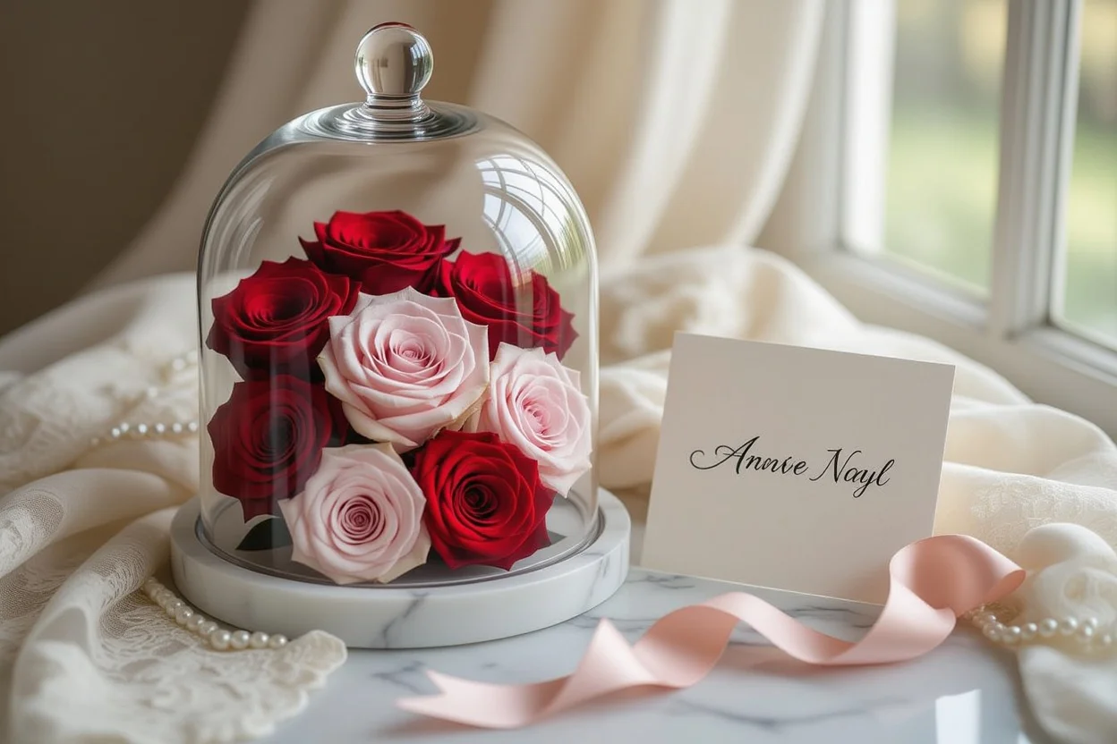Preserved roses in glass dome romantic gift for relationship healing and anniversaries