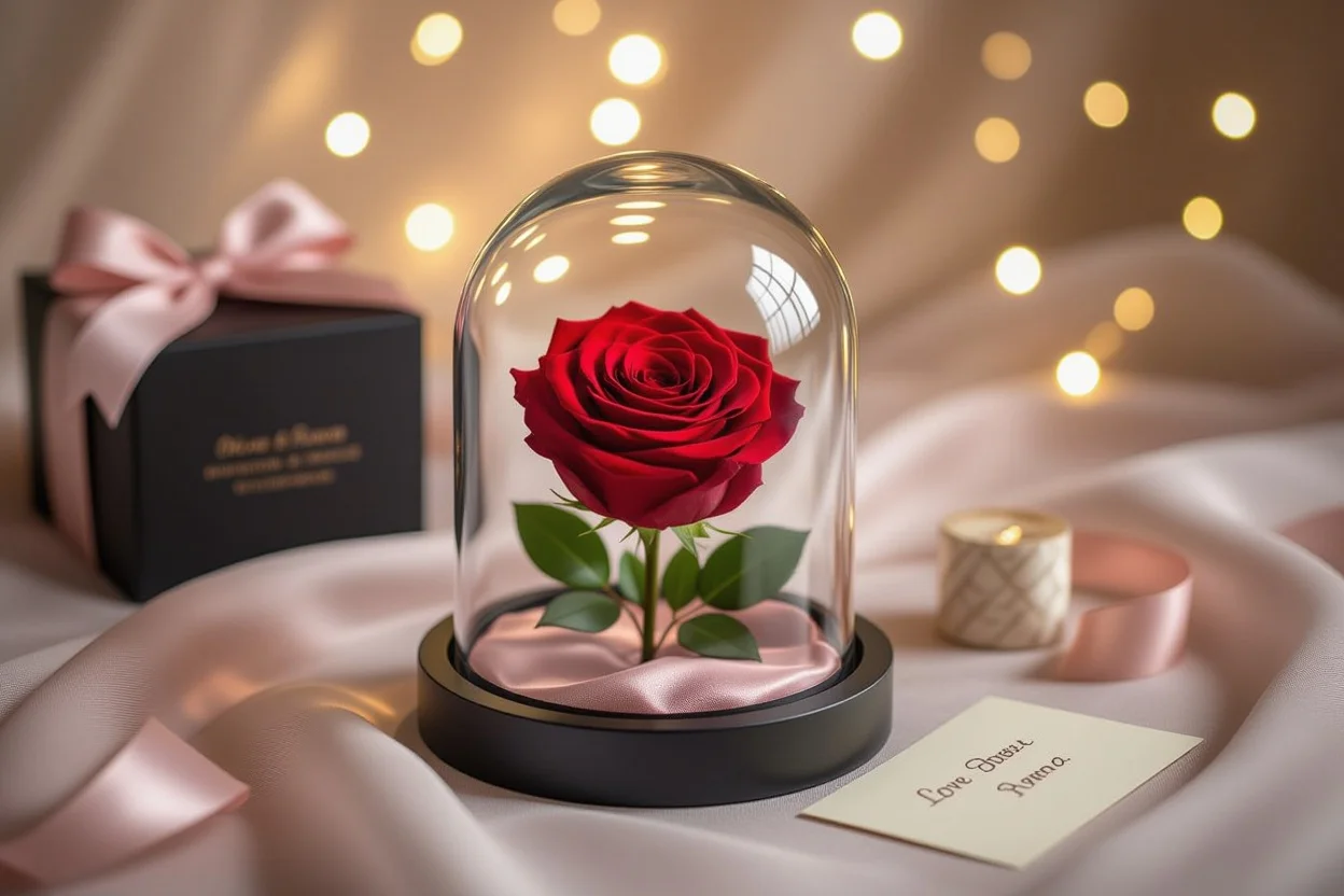 Preserved rose romantic gift under glass dome anniversary surprise for her