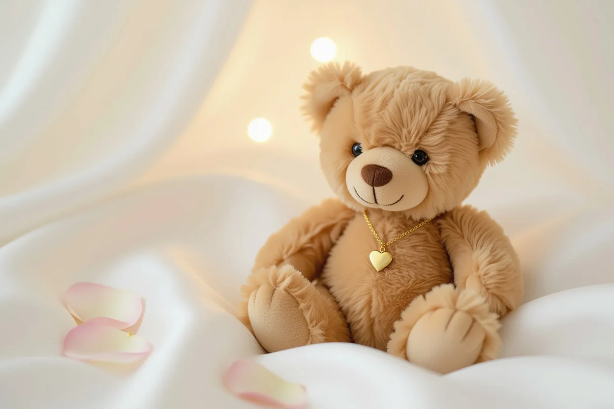 Romantic teddy bear with hidden 18k gold necklace gift for Valentine's Day and apologies