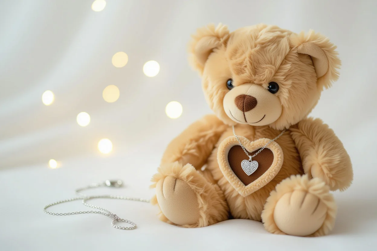 Romantic teddy bear with hidden heart necklace surprise gift for her
